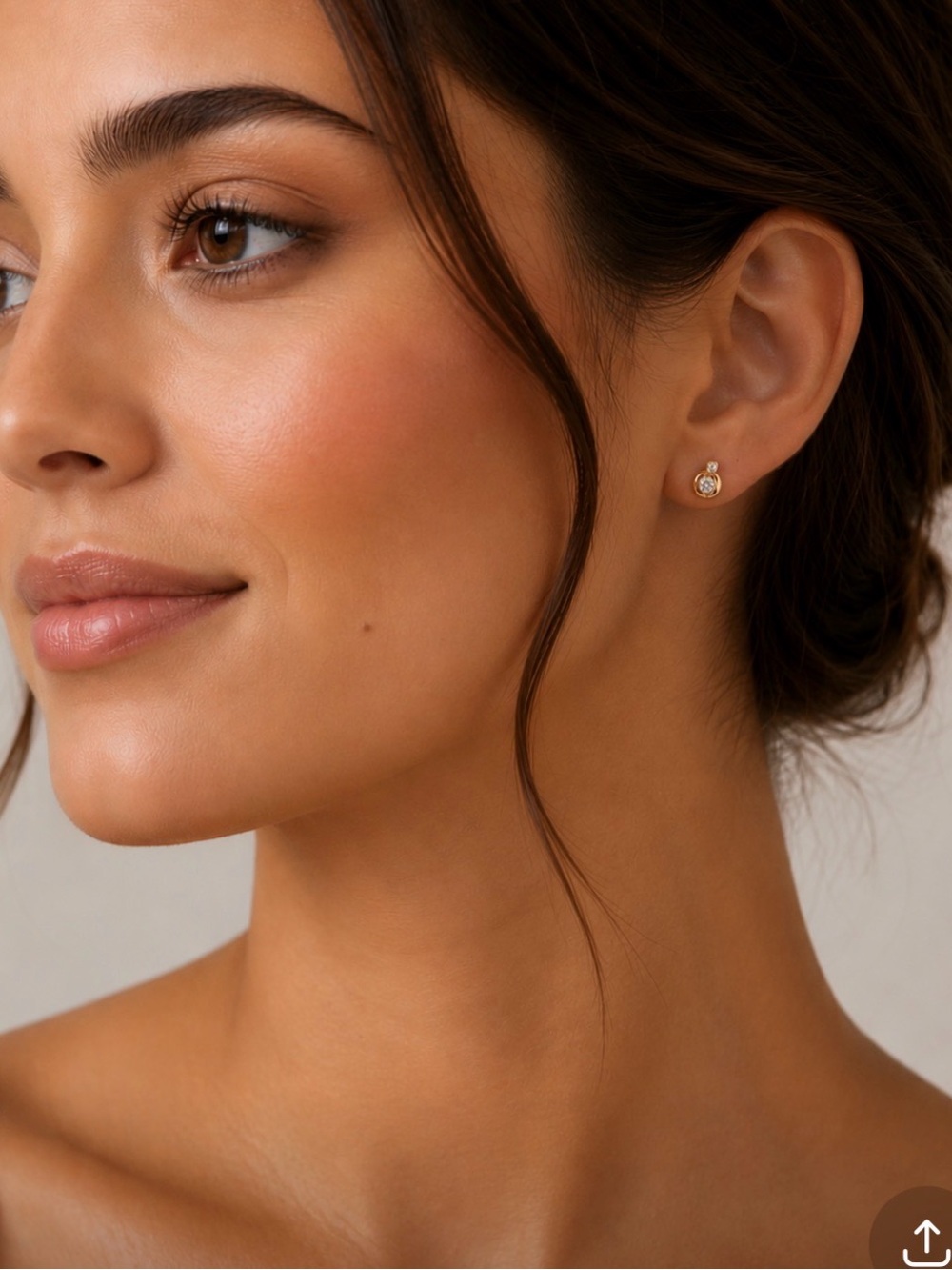 Gold Stud Earrings with CZ Accents